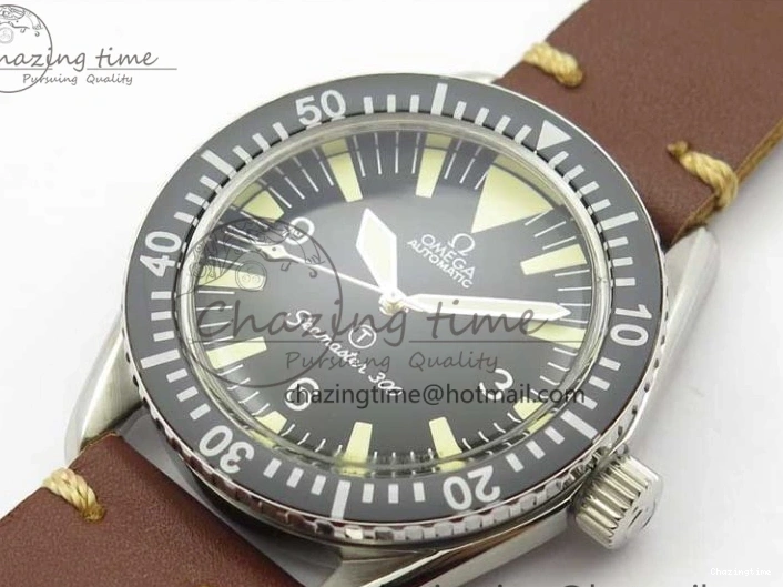 0322 Practical Vintage Seamaster 300 No Date T SS B12 Black Dial On Brown Leather Strap A2836 (Free Nylon Strap) 7910
